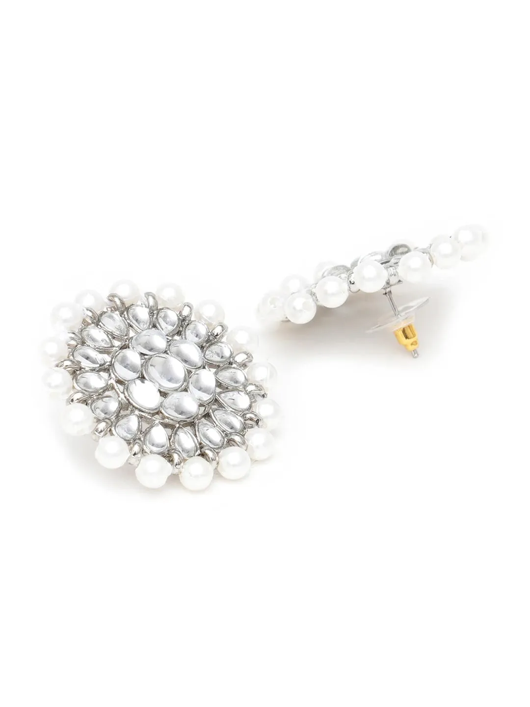 Silver-Plated White Oxidised Kundan-Studded Beaded Jewellery Set