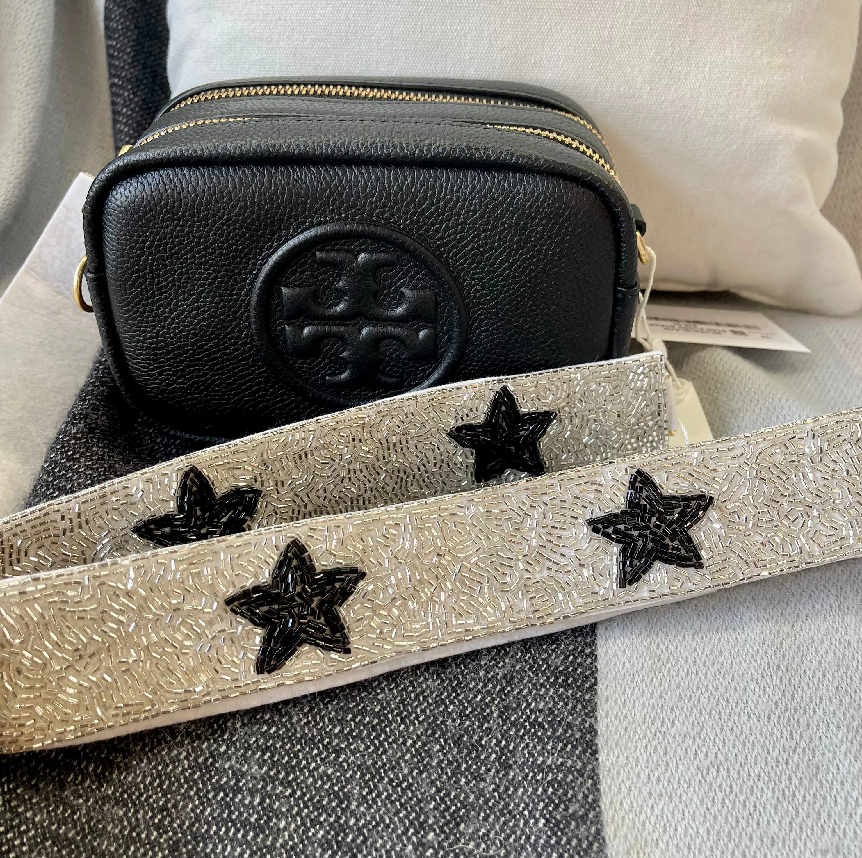 SILVER/BLACK STAR PURSE STRAP