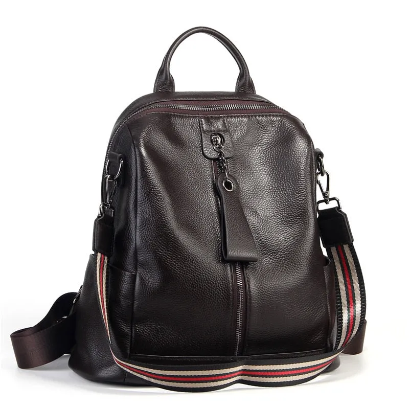 Sleek Alexandria Leather Backpack, Converts to Shoulder Bag, Dark Coffee