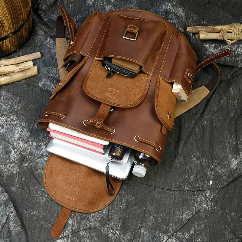 Sleek Bucket Backpack, Crazy Horse Leather, Sienna/Dark Brown, 15 inches