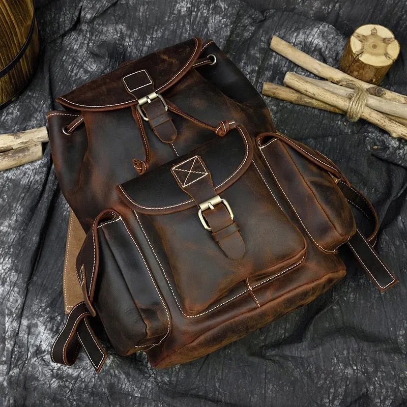 Sleek Bucket Backpack, Crazy Horse Leather, Sienna/Dark Brown, 15 inches