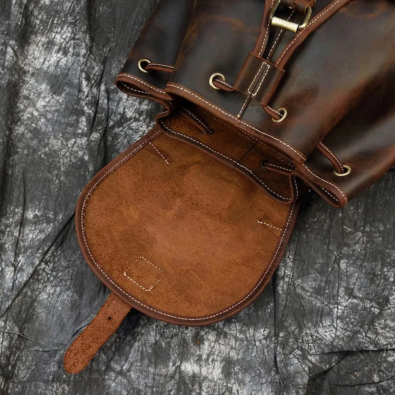 Sleek Bucket Backpack, Crazy Horse Leather, Sienna/Dark Brown, 15 inches