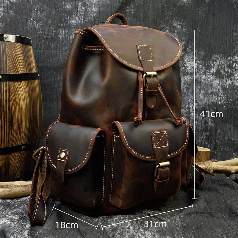 Sleek Bucket Backpack, Crazy Horse Leather, Sienna/Dark Brown, 15 inches