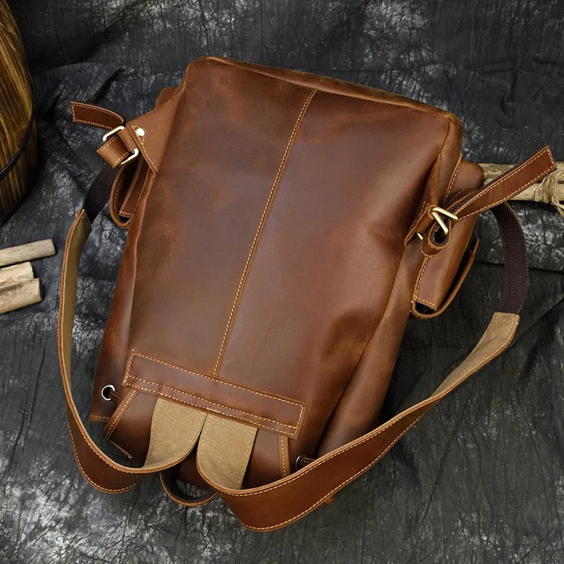 Sleek Bucket Backpack, Crazy Horse Leather, Sienna/Dark Brown, 15 inches