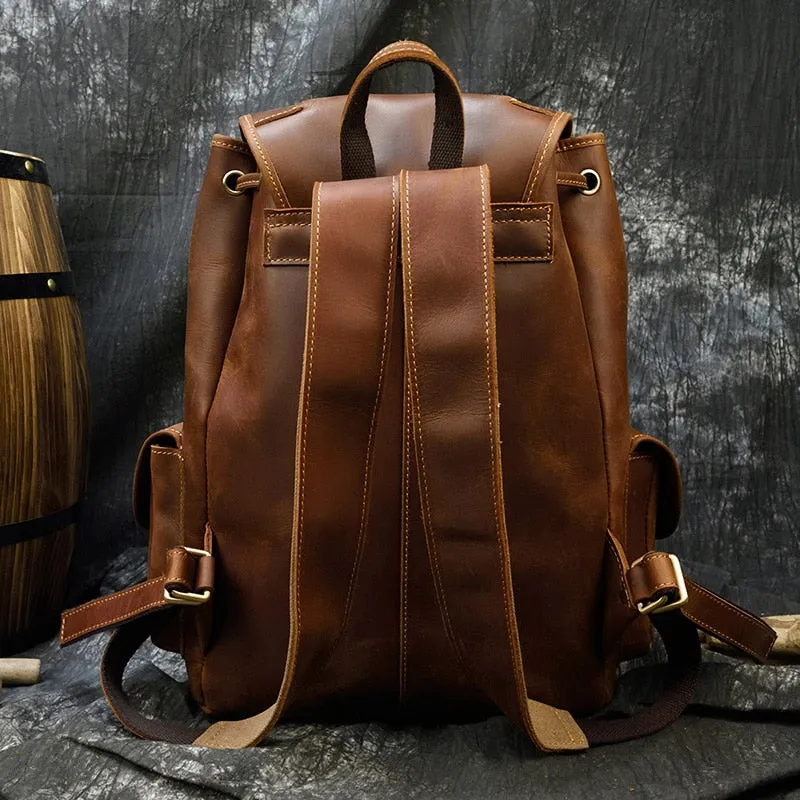 Sleek Bucket Backpack, Crazy Horse Leather, Sienna/Dark Brown, 15 inches