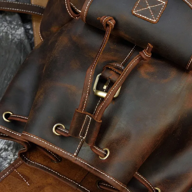 Sleek Bucket Backpack, Crazy Horse Leather, Sienna/Dark Brown, 15 inches