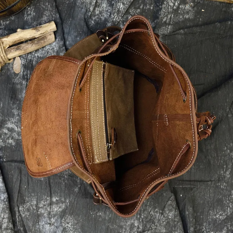 Sleek Bucket Backpack, Crazy Horse Leather, Sienna/Dark Brown, 15 inches