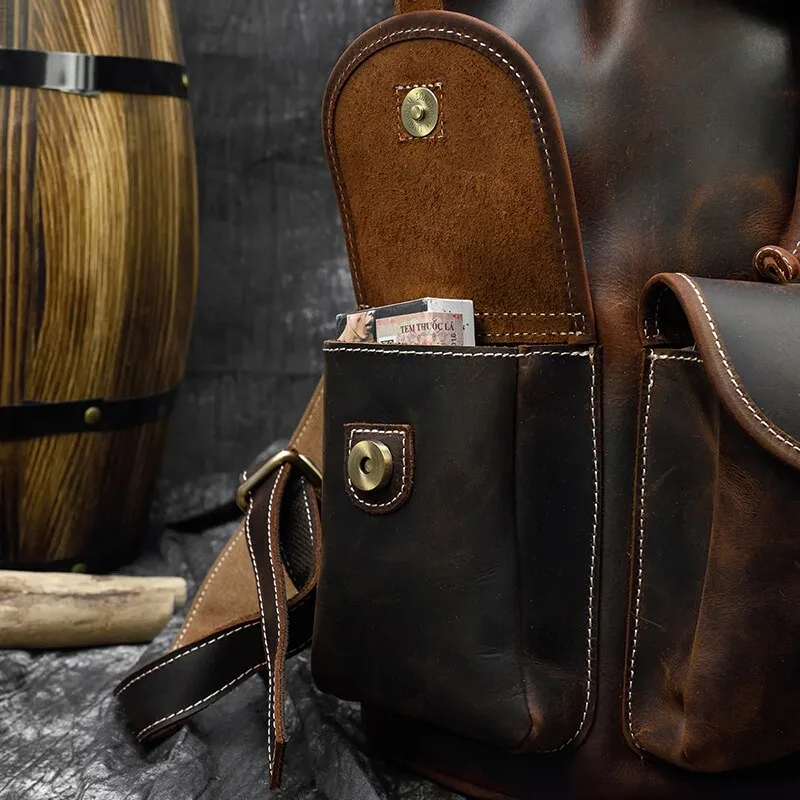 Sleek Bucket Backpack, Crazy Horse Leather, Sienna/Dark Brown, 15 inches