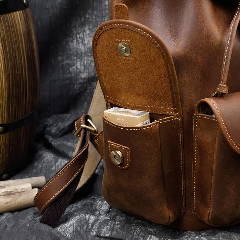 Sleek Bucket Backpack, Crazy Horse Leather, Sienna/Dark Brown, 15 inches