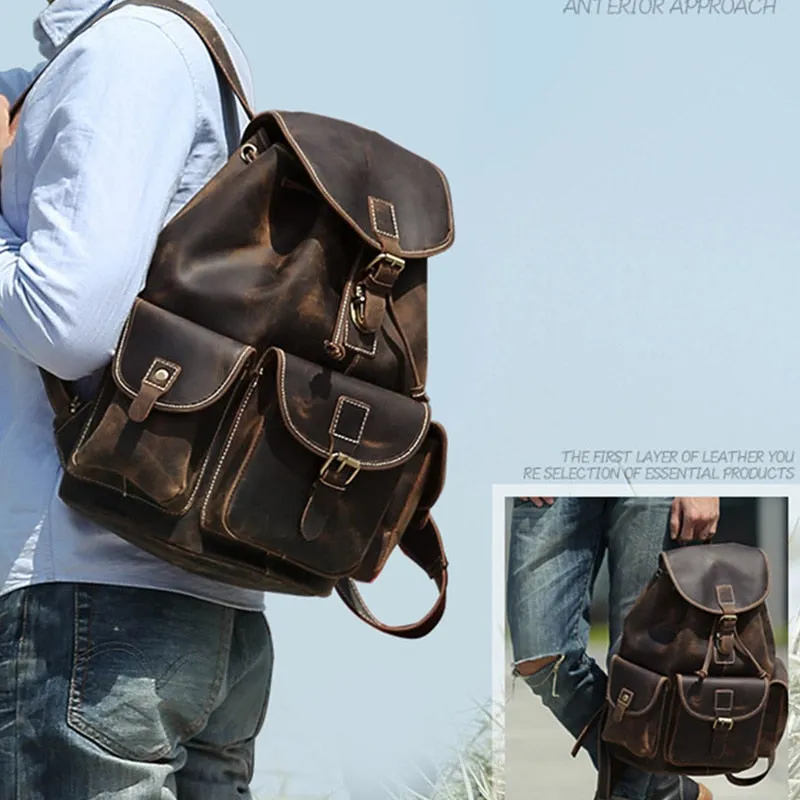Sleek Bucket Backpack, Crazy Horse Leather, Sienna/Dark Brown, 15 inches