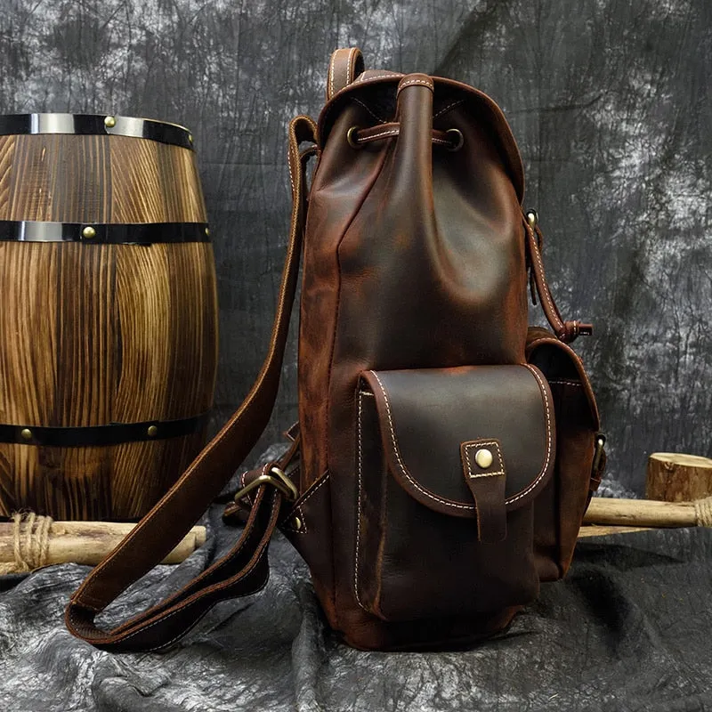 Sleek Bucket Backpack, Crazy Horse Leather, Sienna/Dark Brown, 15 inches