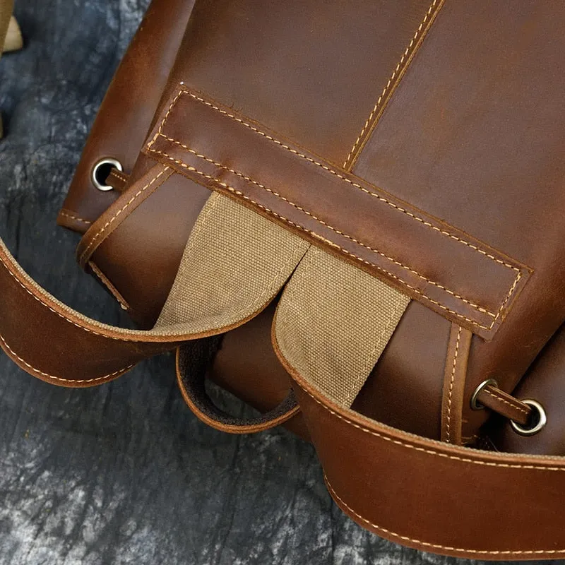 Sleek Bucket Backpack, Crazy Horse Leather, Sienna/Dark Brown, 15 inches