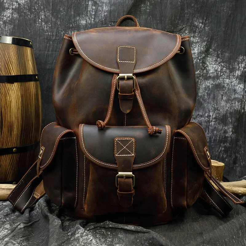 Sleek Bucket Backpack, Crazy Horse Leather, Sienna/Dark Brown, 15 inches