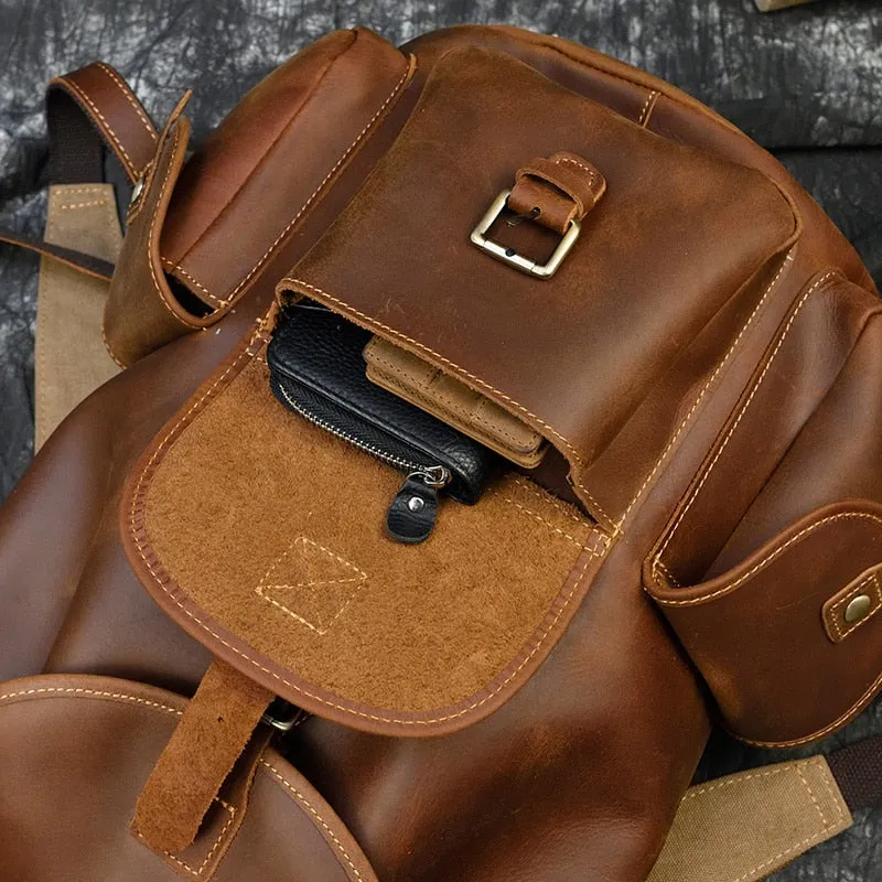 Sleek Bucket Backpack, Crazy Horse Leather, Sienna/Dark Brown, 15 inches