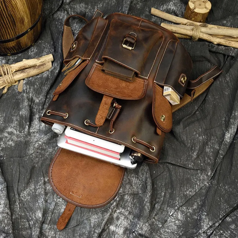 Sleek Bucket Backpack, Crazy Horse Leather, Sienna/Dark Brown, 15 inches