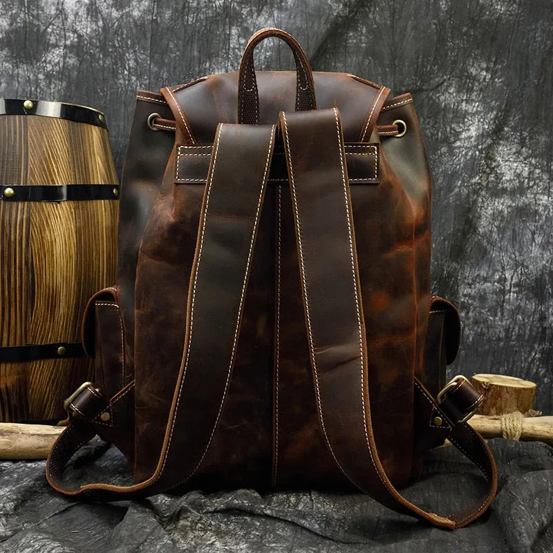 Sleek Bucket Backpack, Crazy Horse Leather, Sienna/Dark Brown, 15 inches