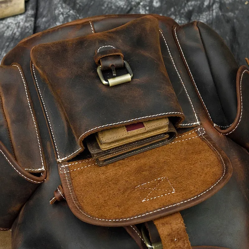 Sleek Bucket Backpack, Crazy Horse Leather, Sienna/Dark Brown, 15 inches