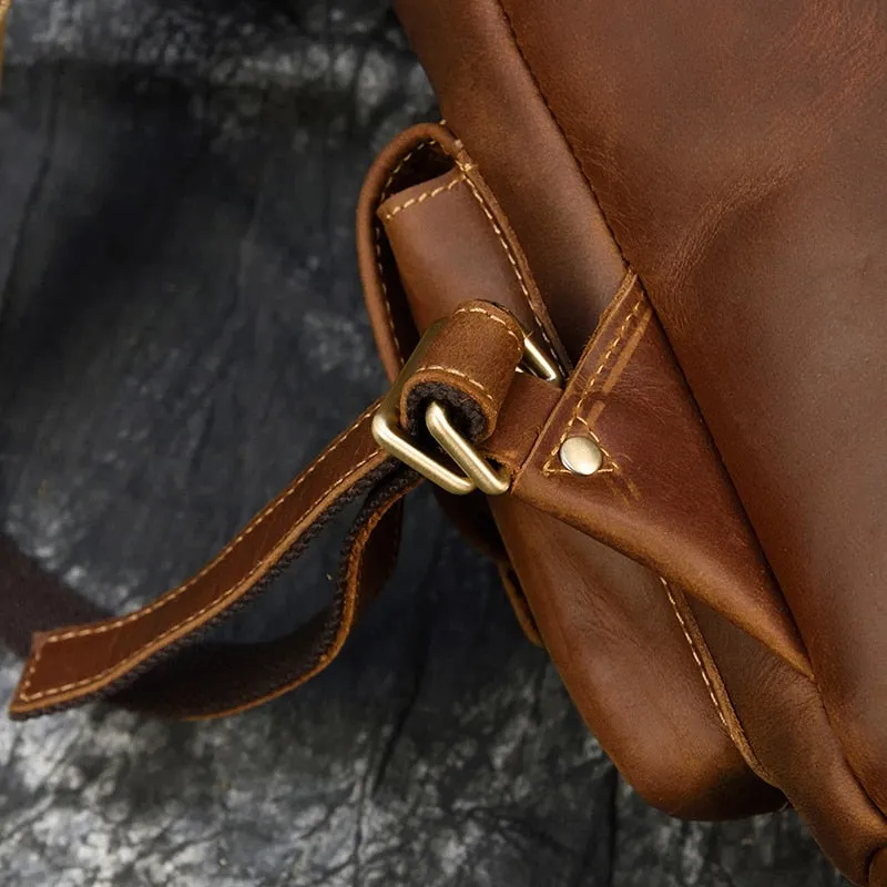 Sleek Bucket Backpack, Crazy Horse Leather, Sienna/Dark Brown, 15 inches