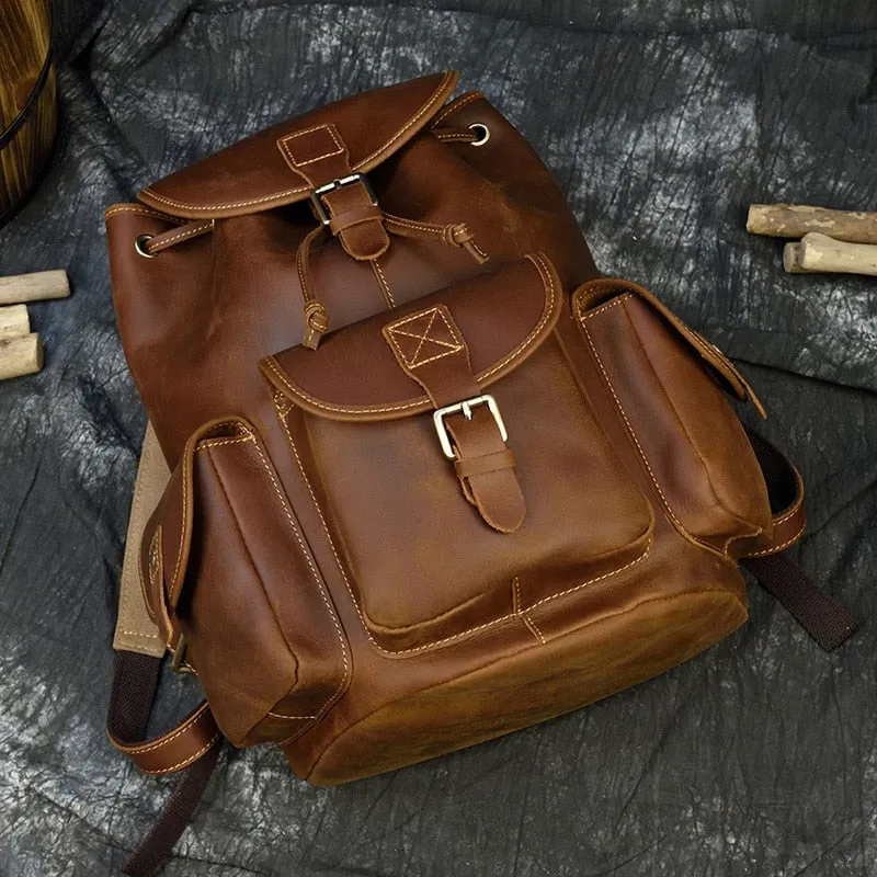 Sleek Bucket Backpack, Crazy Horse Leather, Sienna/Dark Brown, 15 inches