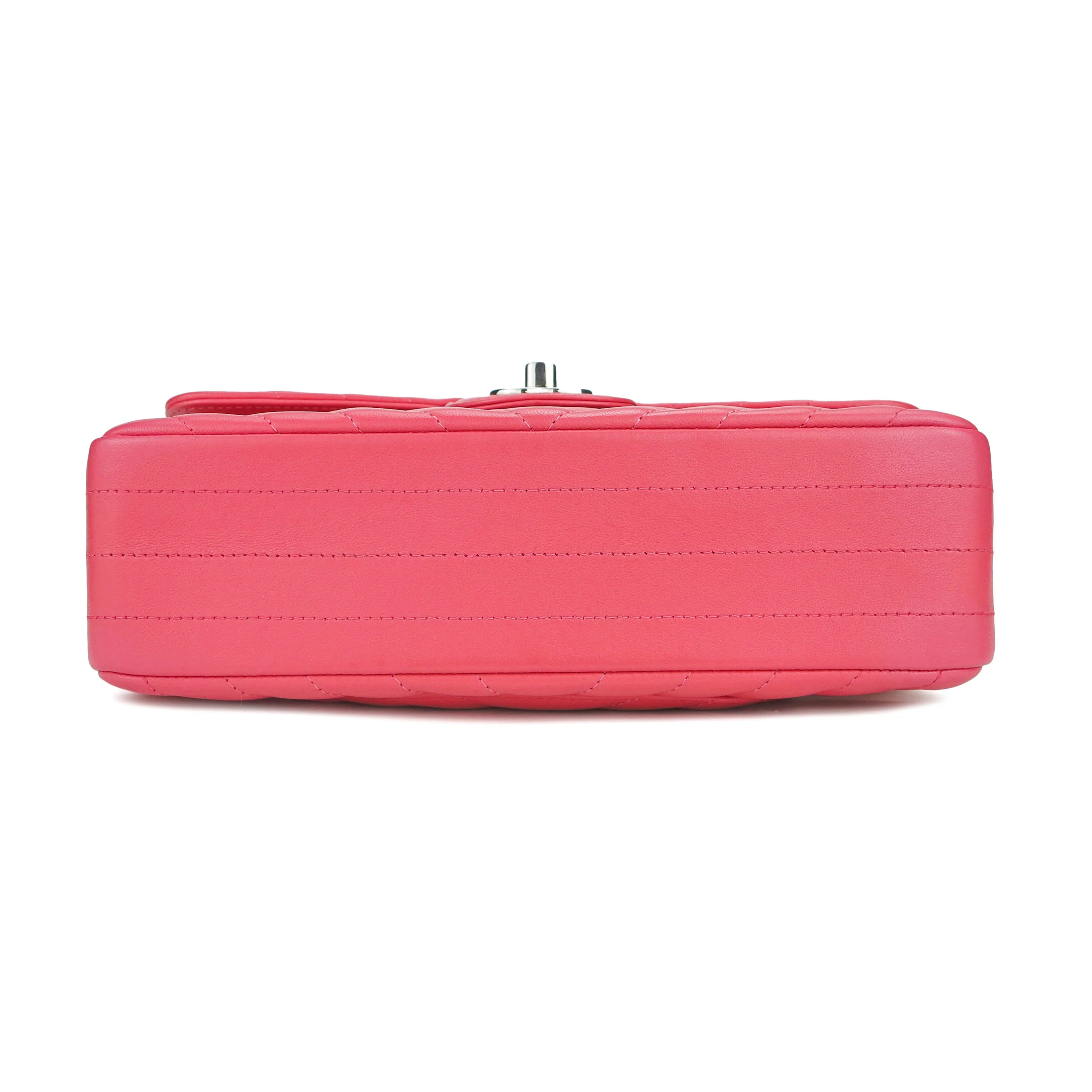 Small Chevron Classic Double Flap Bag in Coral Pink Lambskin