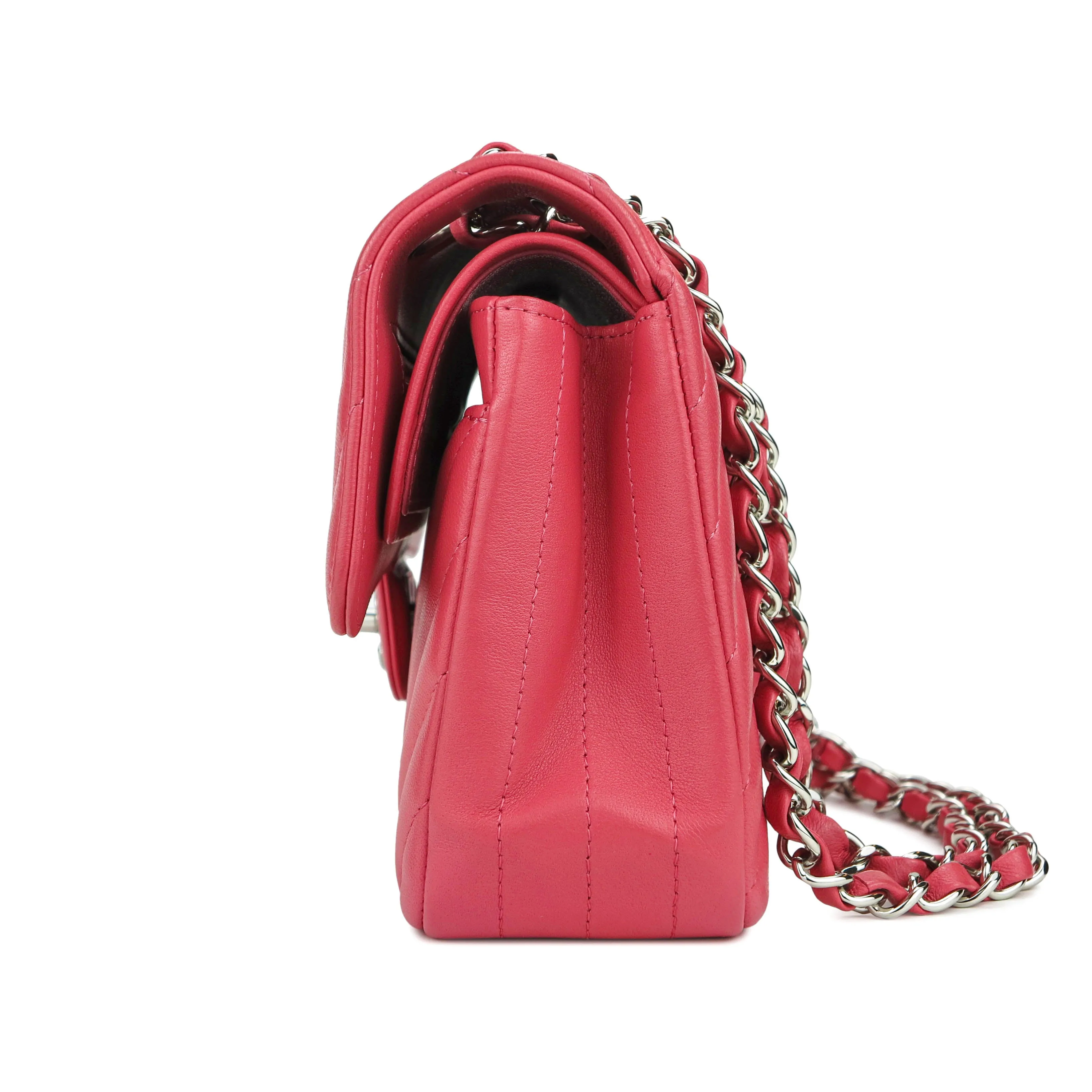 Small Chevron Classic Double Flap Bag in Coral Pink Lambskin