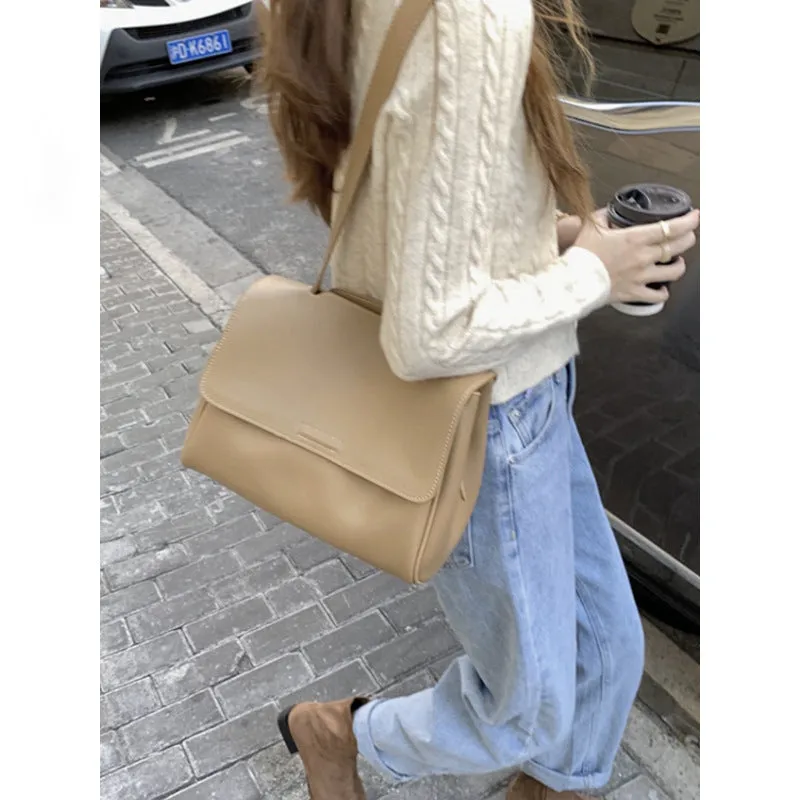 Soft leather messenger bag, genuine leather women's bag, large-capacity bag, women's versatile new tote bag, shoulder messenger bag, underarm bag.