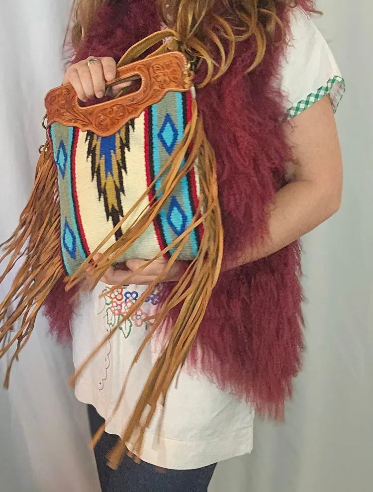 Southwestern Fringe Bag – Woven Wool & Tooled Leather