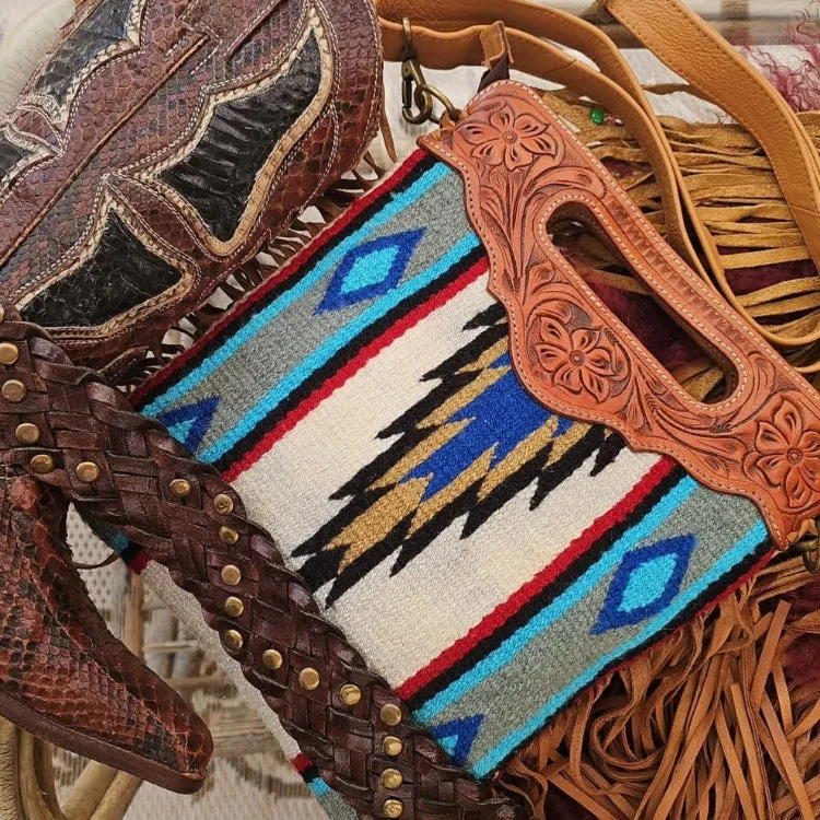 Southwestern Fringe Bag – Woven Wool & Tooled Leather