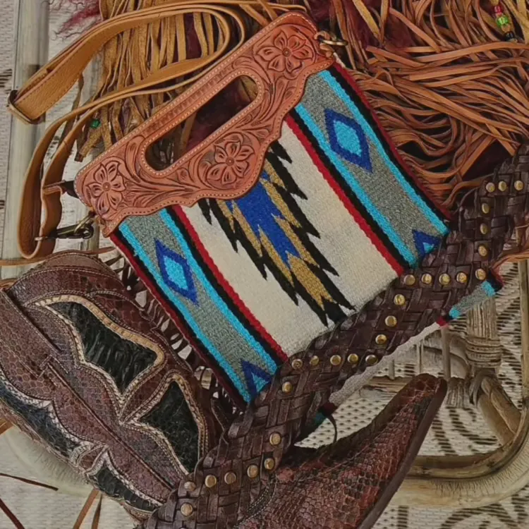 Southwestern Fringe Bag – Woven Wool & Tooled Leather