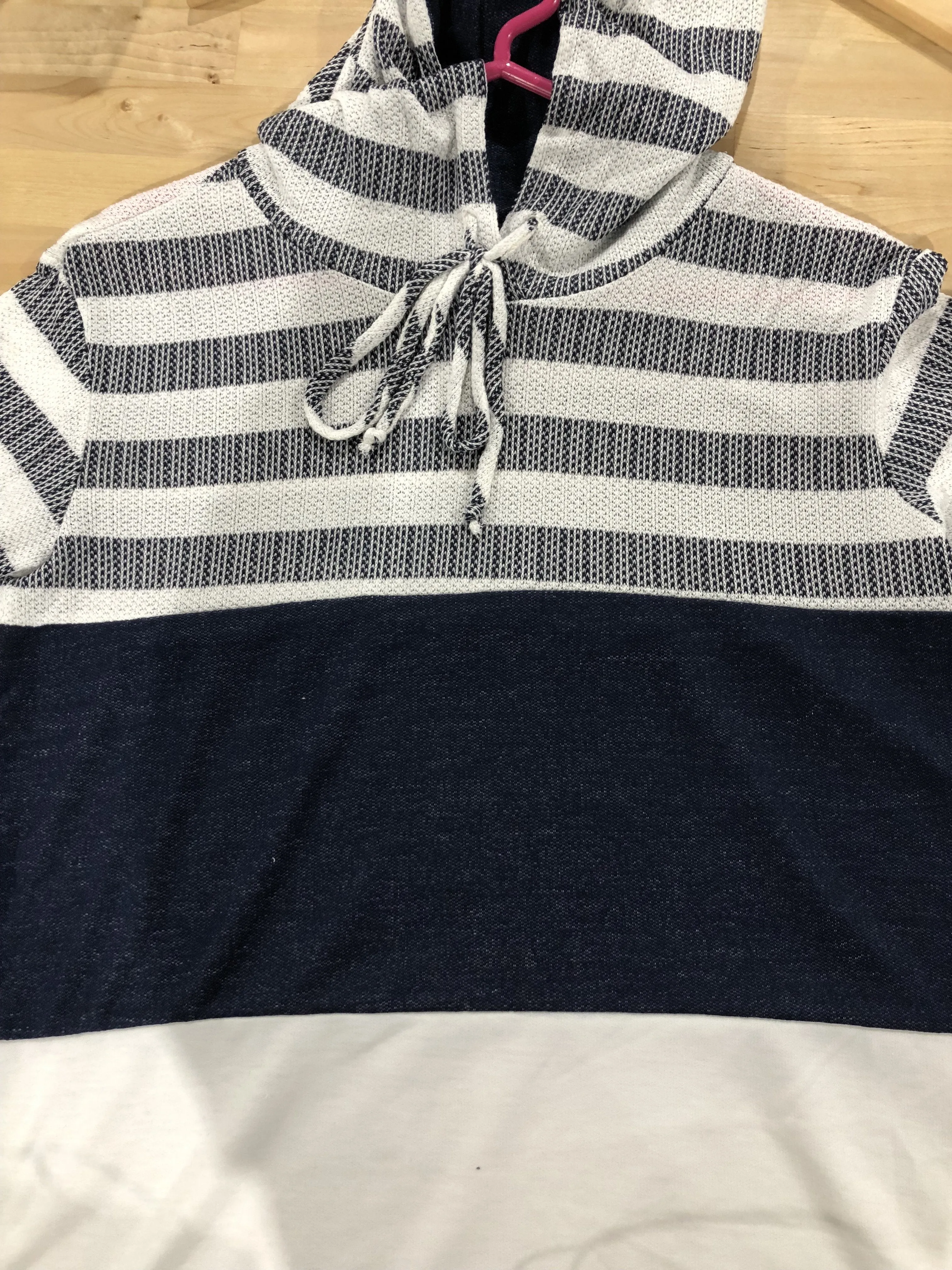 Speak to Me Color Block Drawstring Hoodie- Navy & Ivory
