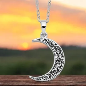 Sterling Silver Antiqued Quarter Moon Ash Holder Necklace