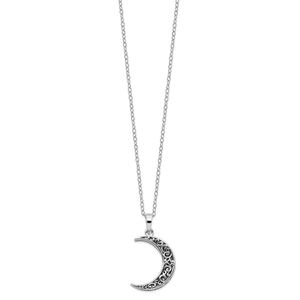 Sterling Silver Antiqued Quarter Moon Ash Holder Necklace