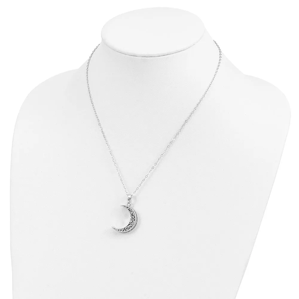Sterling Silver Antiqued Quarter Moon Ash Holder Necklace