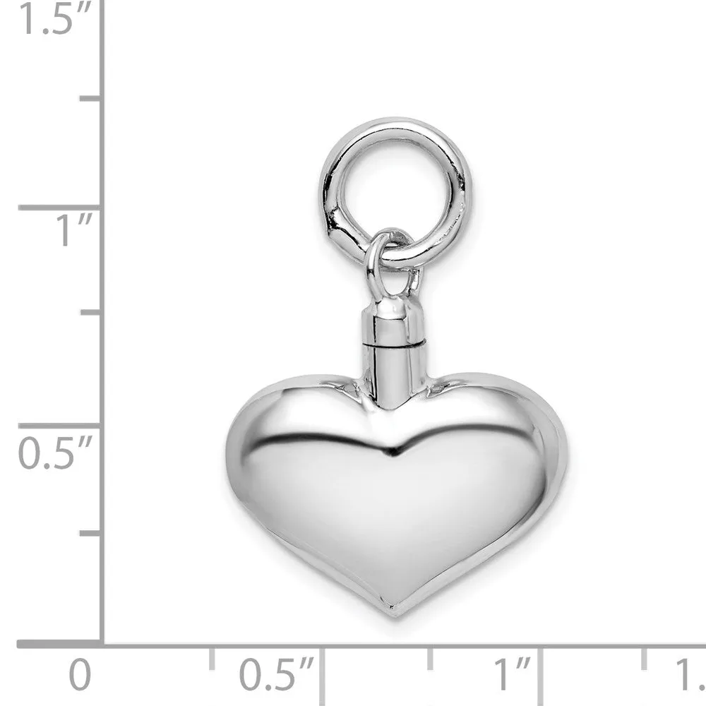 Sterling Silver Polished Puffy Heart Ash Holder Pendant - Memorial Keepsake Jewelry