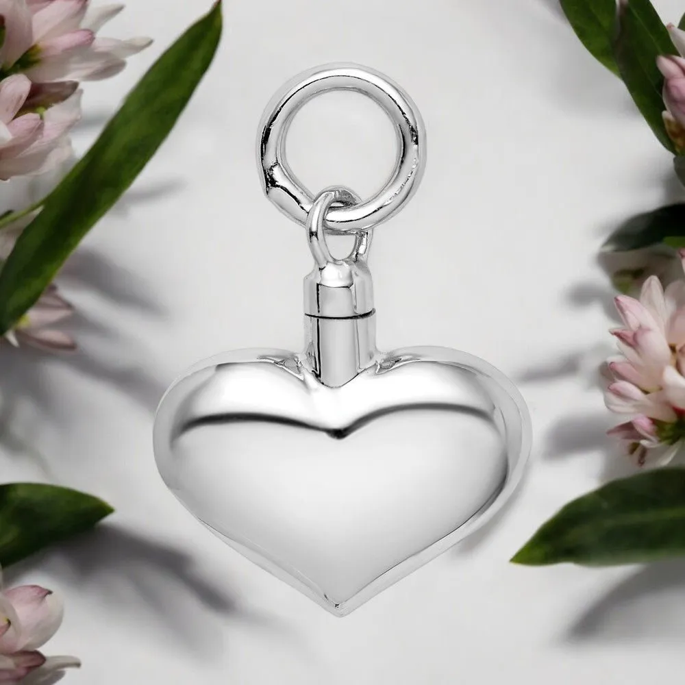 Sterling Silver Polished Puffy Heart Ash Holder Pendant - Memorial Keepsake Jewelry