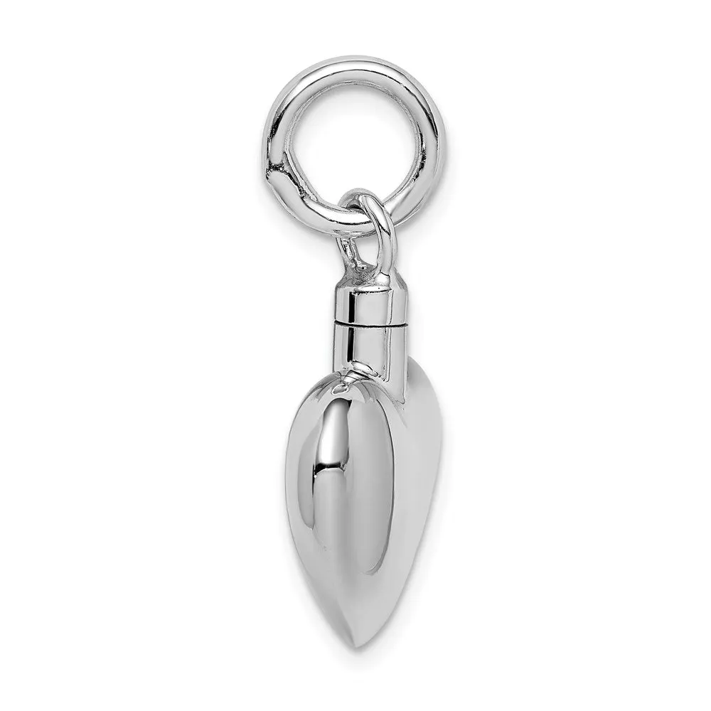 Sterling Silver Polished Puffy Heart Ash Holder Pendant - Memorial Keepsake Jewelry
