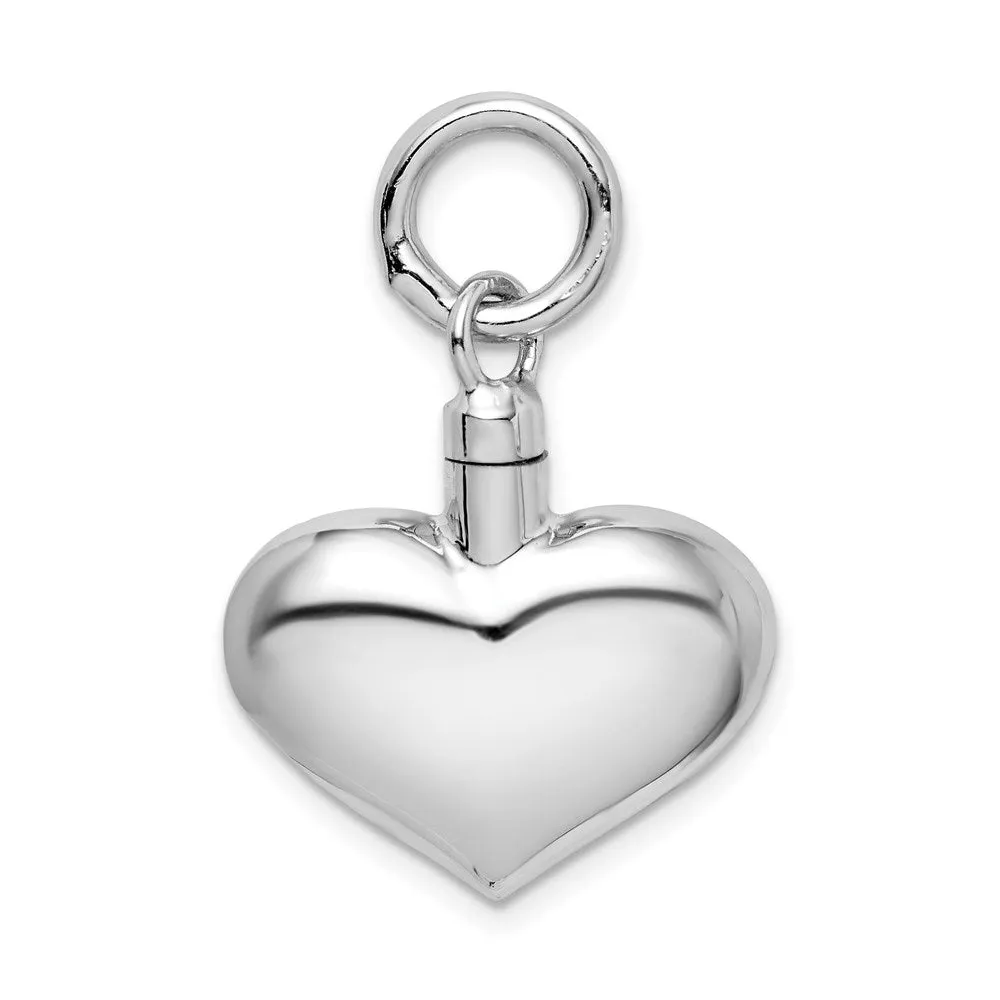Sterling Silver Polished Puffy Heart Ash Holder Pendant - Memorial Keepsake Jewelry
