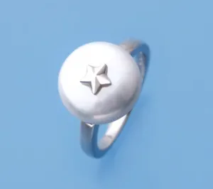 Sterling Silver Ring with 13-14mm Coin Shape Freshwater Pearl