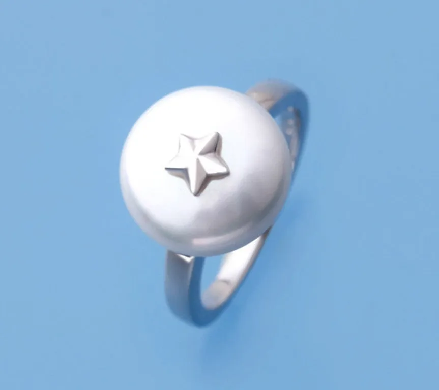 Sterling Silver Ring with 13-14mm Coin Shape Freshwater Pearl