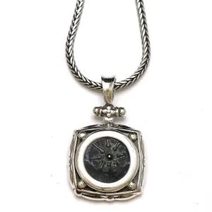 Sterling Silver Square Pendant, Widows Mite Prutah Coin, Original Patina, 7052