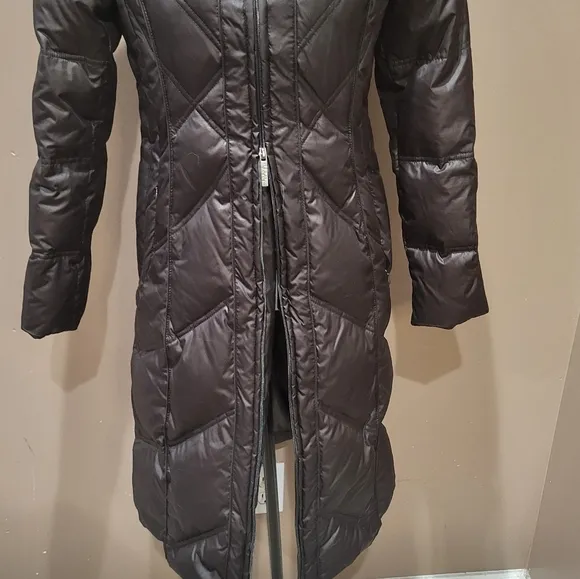 STEVE MADDEN Dark Chocolate Brown Down Filled Quilted Maxi Puffer Coat sz S