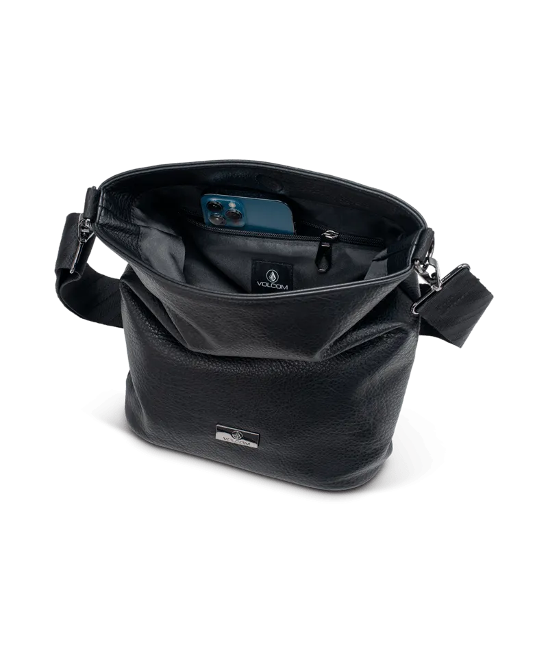 Strapped PU Shoulder Bag - Black