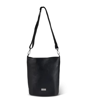 Strapped PU Shoulder Bag - Black