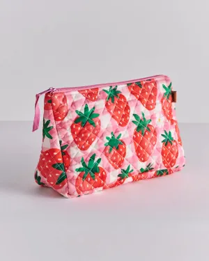 STRAWBERRY JAM QUILTED COTTON TOILETRY PURSE