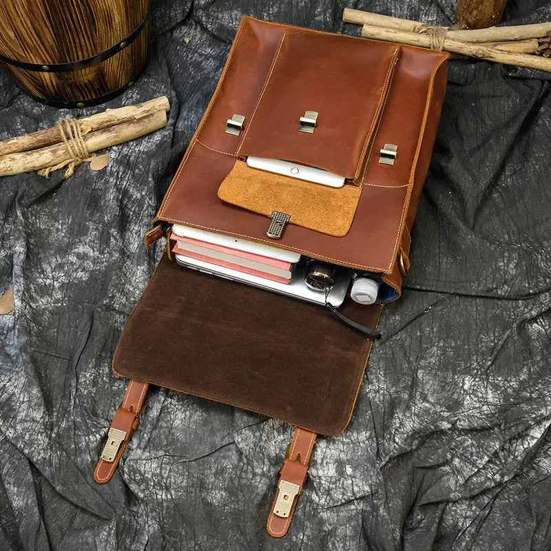 StreamLine Leather Backpack - Tech Sleeve - Brown/Dark Brown - 14 inches