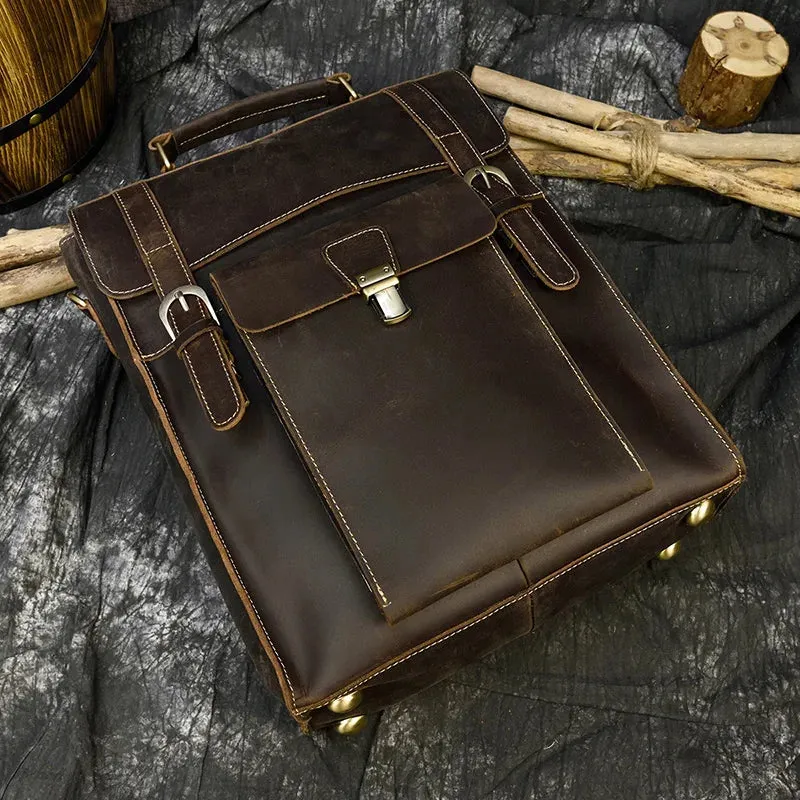 StreamLine Leather Backpack - Tech Sleeve - Brown/Dark Brown - 14 inches