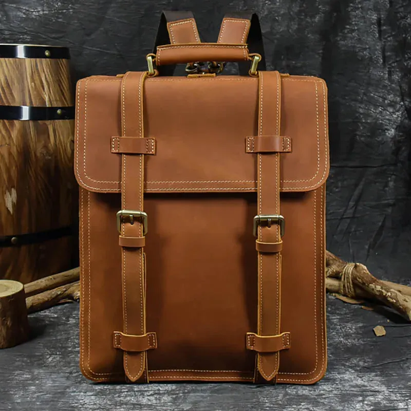 StreamLine Leather Backpack - Tech Sleeve - Brown/Dark Brown - 14 inches