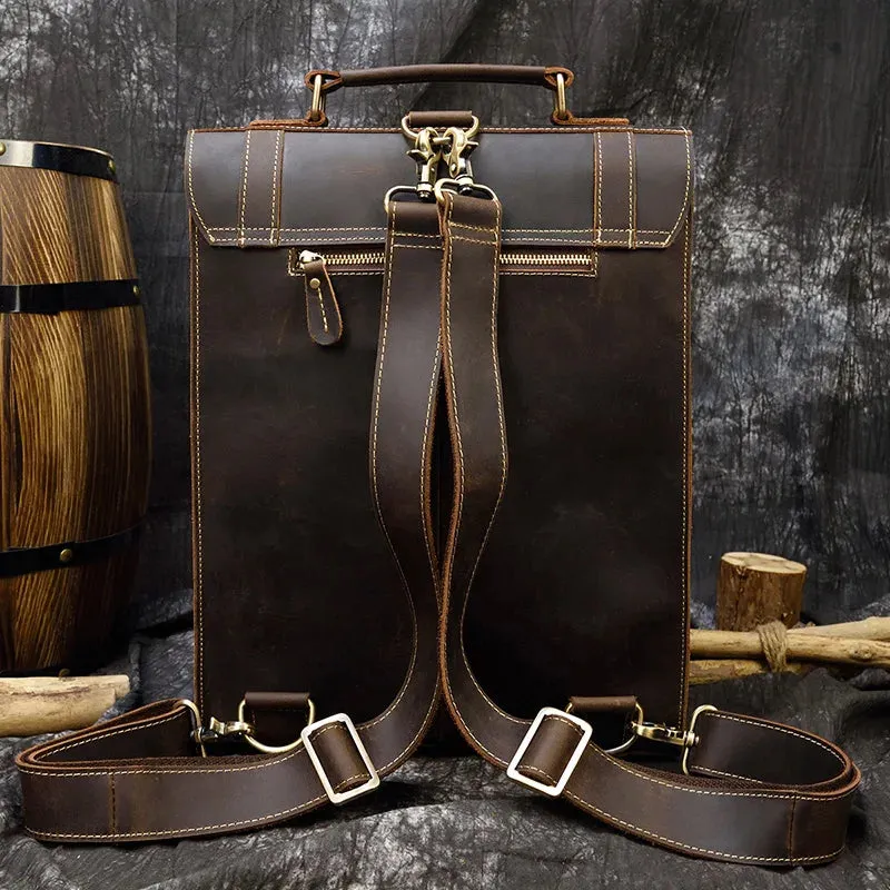 StreamLine Leather Backpack - Tech Sleeve - Brown/Dark Brown - 14 inches