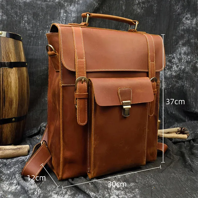 StreamLine Leather Backpack - Tech Sleeve - Brown/Dark Brown - 14 inches