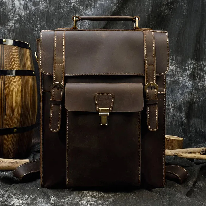 StreamLine Leather Backpack - Tech Sleeve - Brown/Dark Brown - 14 inches